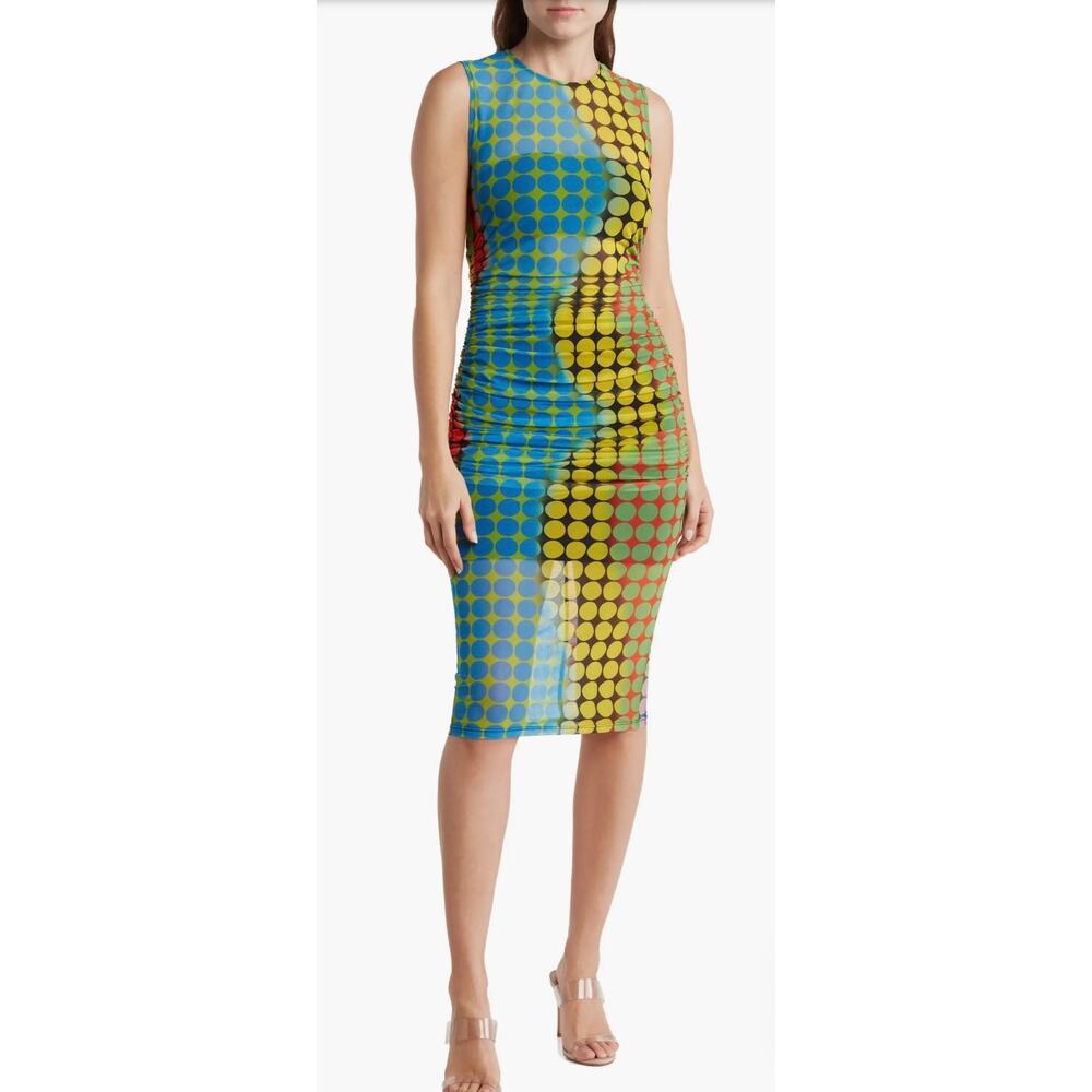Black Halo Namir Ruched Mesh Bodycon Dress SZ SM
